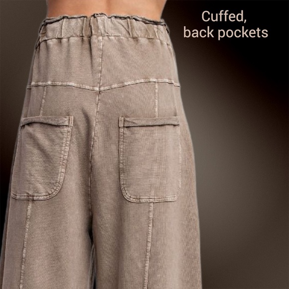 EASEL "Select Comfort" Premium Mineral Washed Wide Leg Pants Raw Hem Seam Detail - Picture 7 of 16